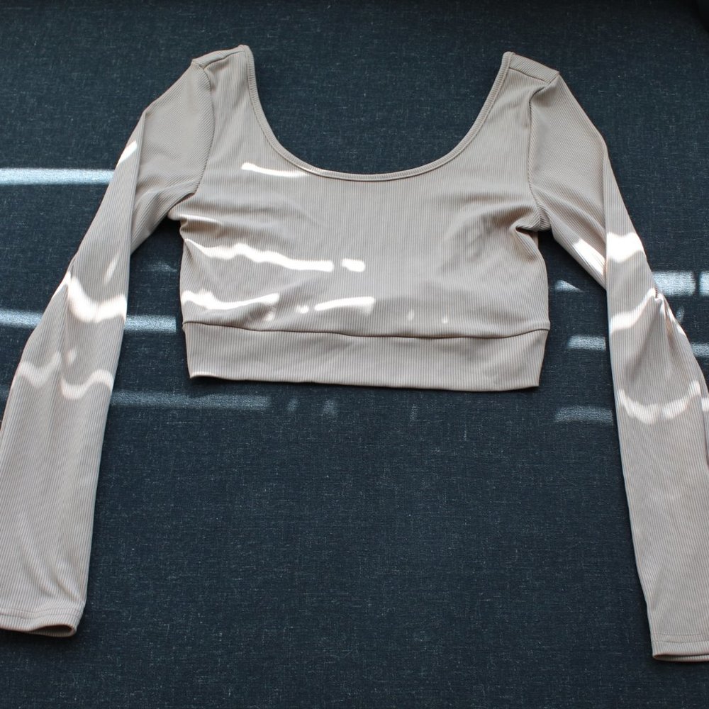 Tan Long Sleeve Open Back Top